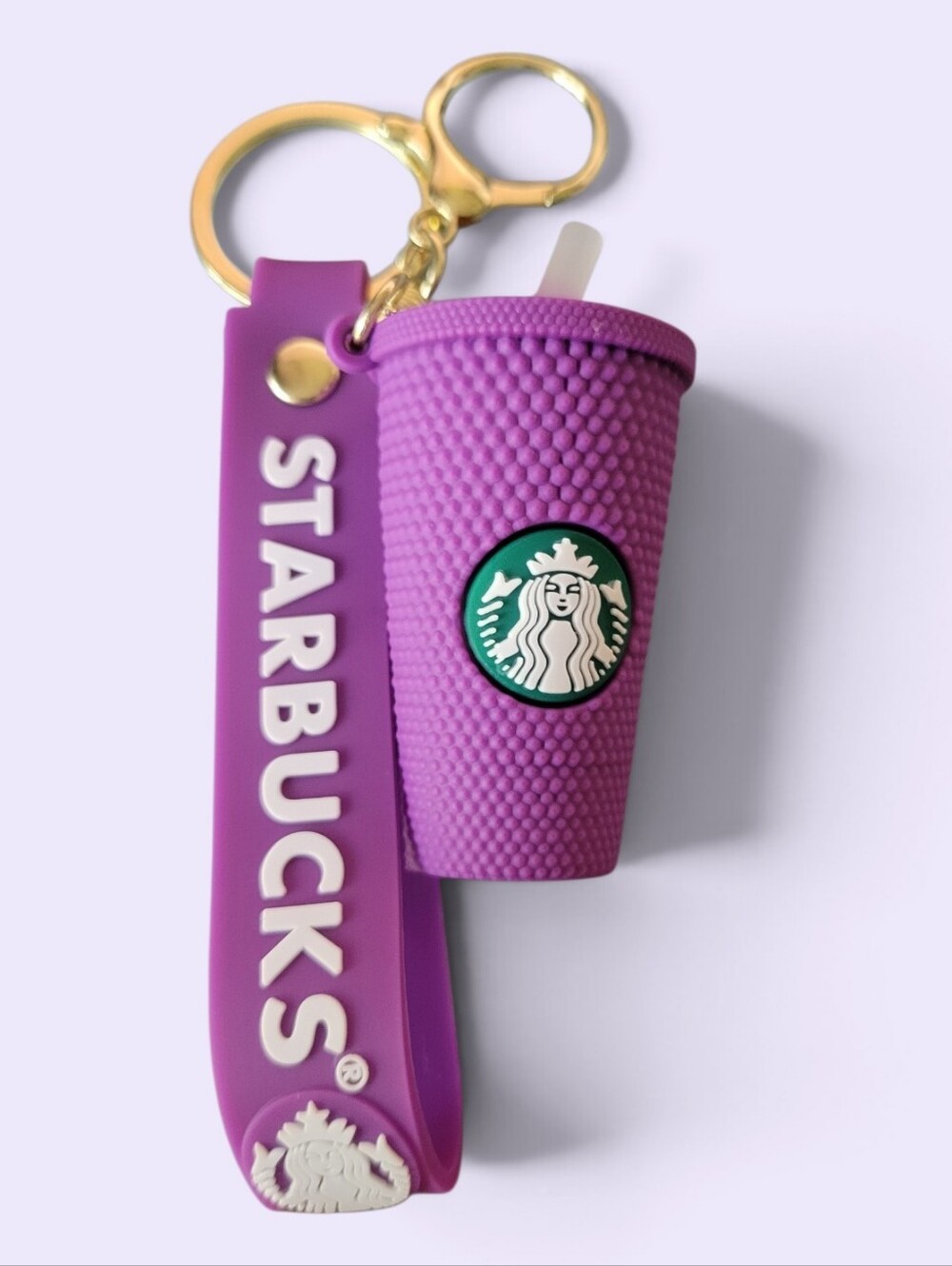 Starbucks Purple Cup Keychain with Gold Hardware